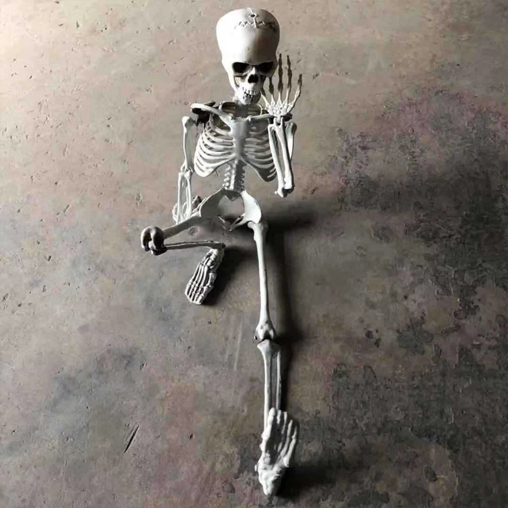 Halloween Horror Skeleton Statue Movable/Posable Joints Scary Skull Ornament Halloween Theme for Yard Garden Patio Haunted House