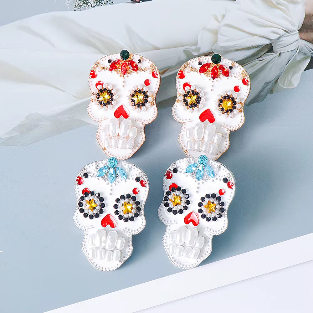 Rhinestone Dark Skull Halloween Earrings High Quality Crystal Dangle Drop Earring for Women Halloween Jewelry