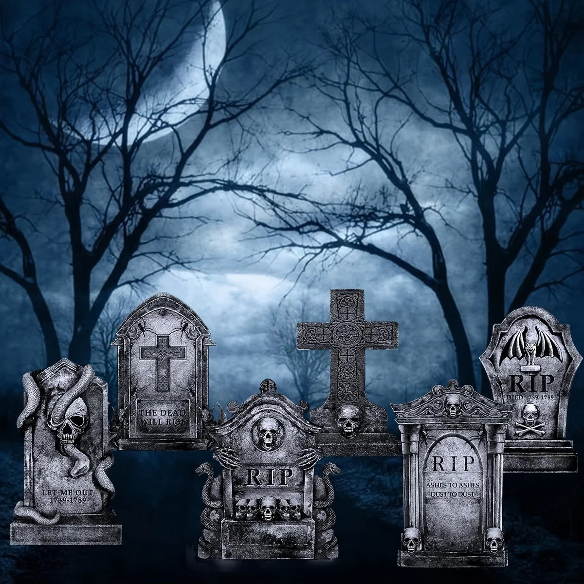 Halloween Decorations Outdoor Graveyard Tombstones Tombstones Halloween Decor Yard Signs with Stakes Realistic Scary Skeleton