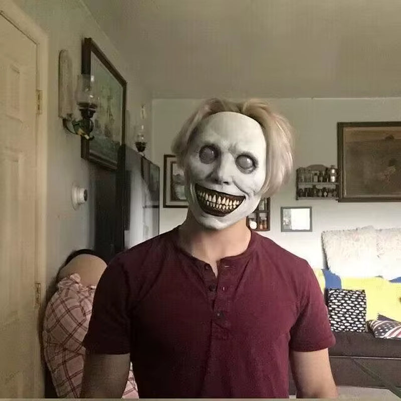 Scary Halloween Mask Smiling Demons Horror Mask Horror White Face Eyes Exorcist Mask Halloween Party Decorations Cosplay Props