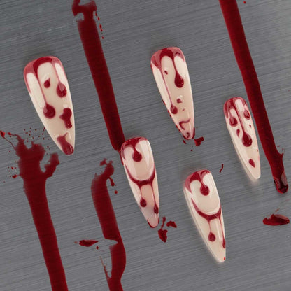 24 Pz Stile Francese Lungo Puntato Sangue Goccia Falso Chiodo Rosso Fiamma Tinto Unghie False Halloween Unghie False Stampa Su Unghie per Le Donne (A, 24)