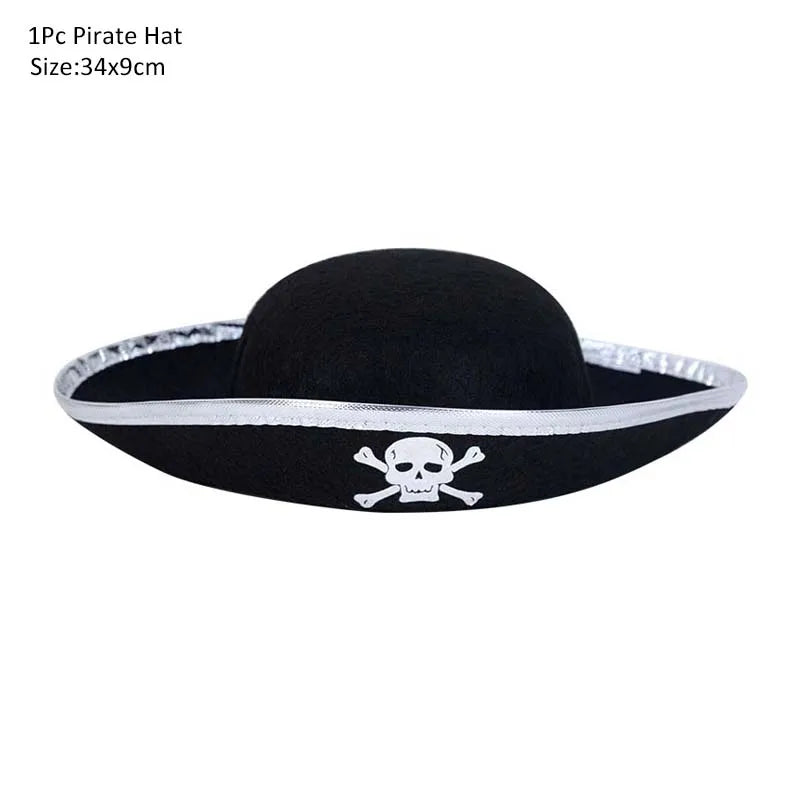 Pirate Captain Cosplay Costume Props Set Kids Halloween Hat Hook Skeleton Eye Patch Pirate Party Halloween Decoration Supplies