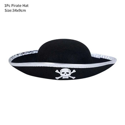 Pirate Captain Cosplay Costume Props Set Kids Halloween Hat Hook Skeleton Eye Patch Pirate Party Halloween Decoration Supplies