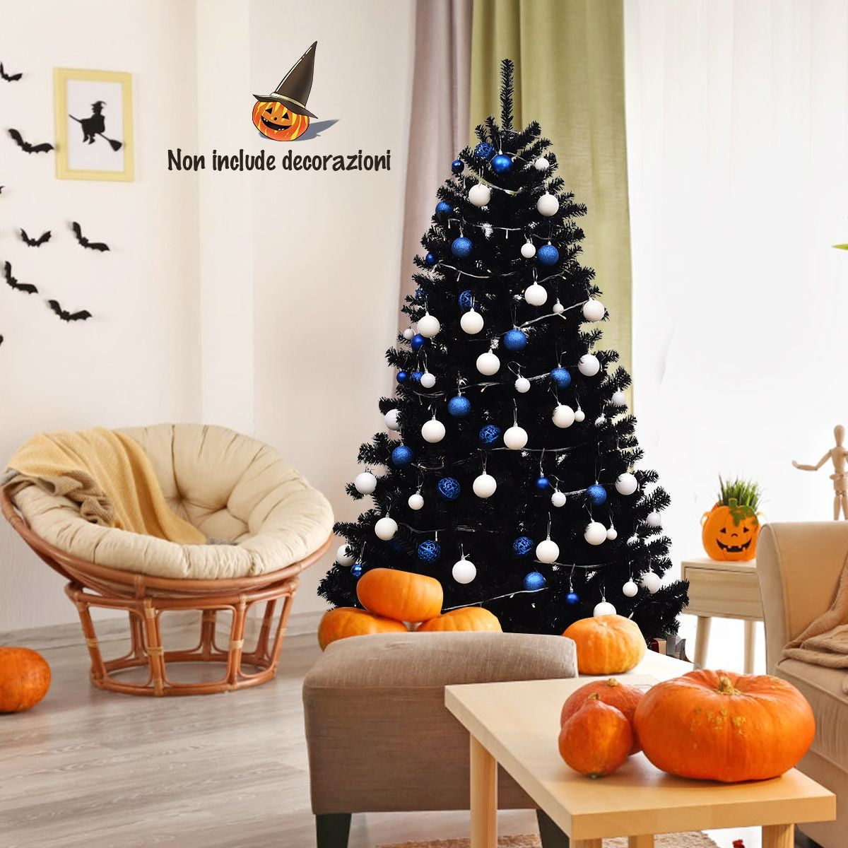 Albero Di Natale 180 Cm, 1036 Rami, Abete Artificiale Non Illuminato Con Base Solida Di Metallo, Nero