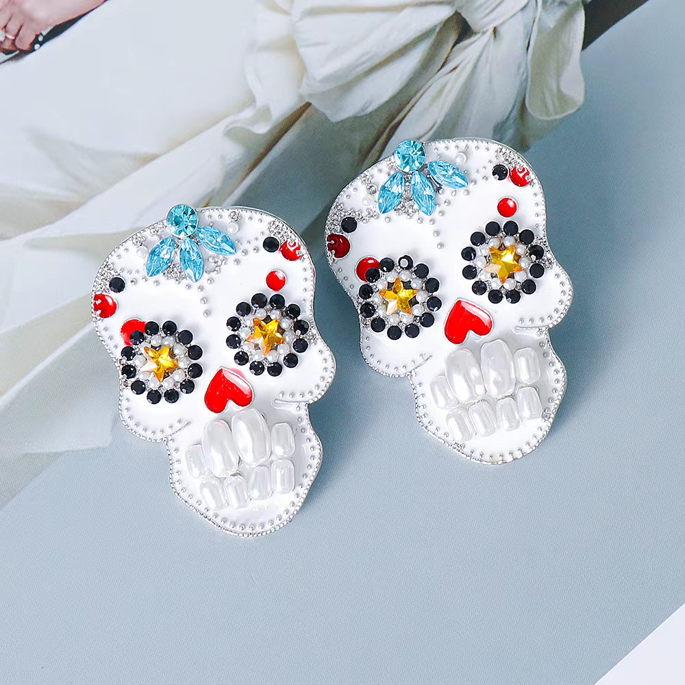 Rhinestone Dark Skull Halloween Earrings High Quality Crystal Dangle Drop Earring for Women Halloween Jewelry
