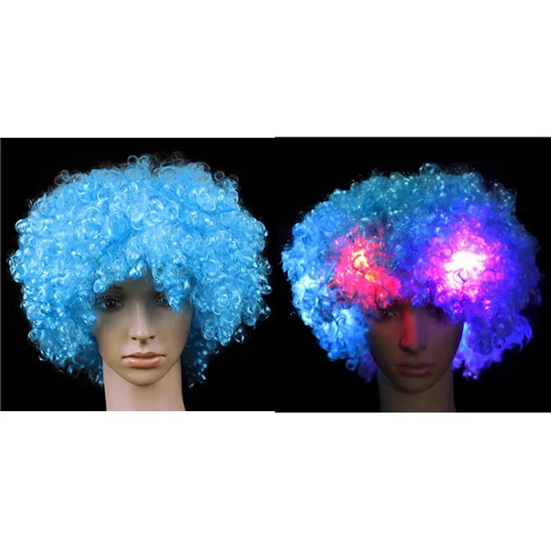 1Pcs LED Explosion Wig Clown Funny Light Curly Fans Circus Cosplay Birthday Rave Costume Glow Party Supplies Wedding Festival