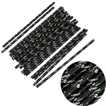25Pcs Halloween Disposable Party Straws Bat Skull Drinking Straws Holiday Bar Home Party Halloween Decoration