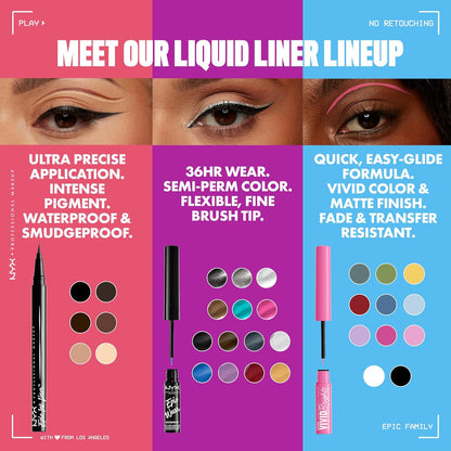 Epic Ink Liner, Eyeliner Liquido Impermeabile, Nero (2 Pezzi), Formula Vegana