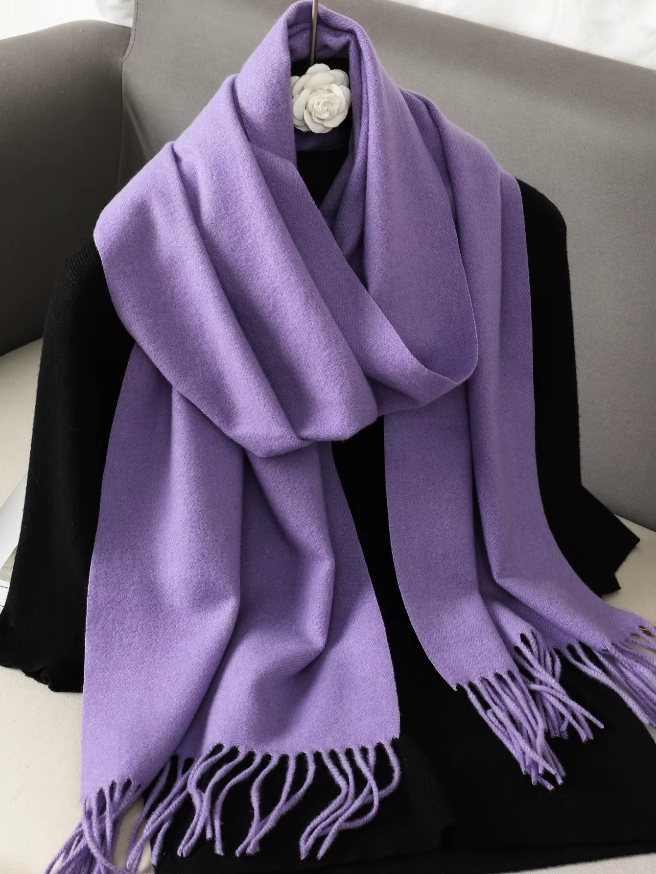Winter Cashmere Solid Color Pashmina Tassel Scarf Cold Weather Scarves Wraps Women Girls Her Thicken Warm Shawl Wrap