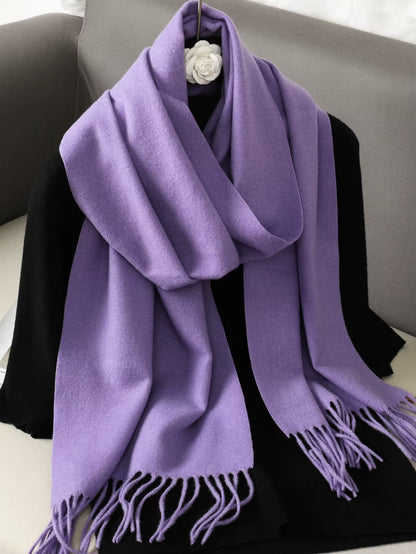 Winter Cashmere Solid Color Pashmina Tassel Scarf Cold Weather Scarves Wraps Women Girls Her Thicken Warm Shawl Wrap