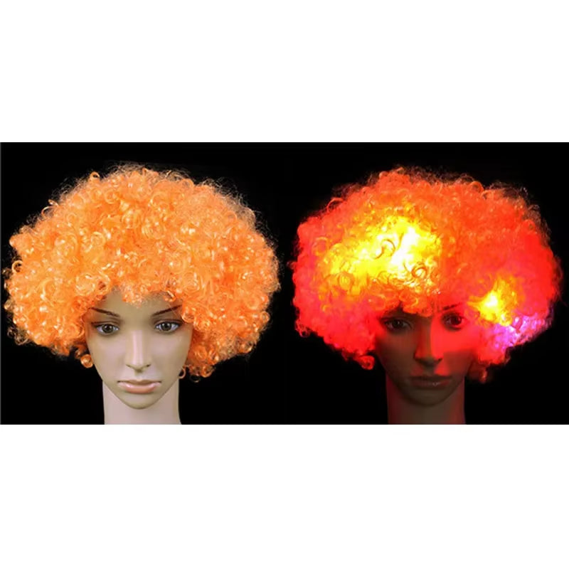 1Pcs LED Explosion Wig Clown Funny Light Curly Fans Circus Cosplay Birthday Rave Costume Glow Party Supplies Wedding Festival
