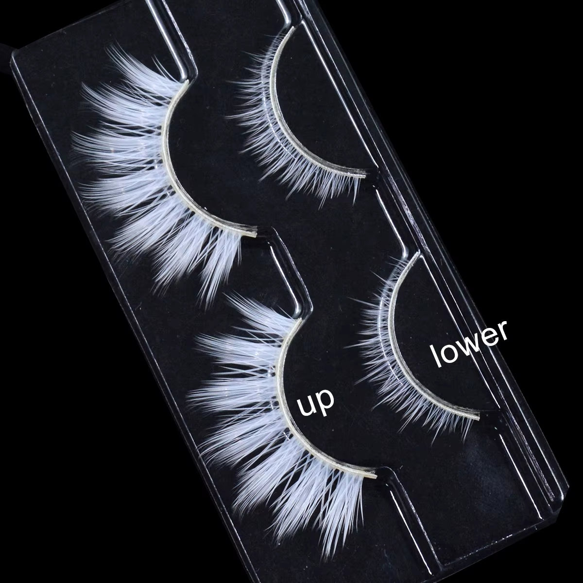 2 Pairs/Cas 3D White Eyelashes Clear Band Snow Color Eye Lashes Cosplay Halloween Manga Lashes Makeup up and Lower Bottom Lashes