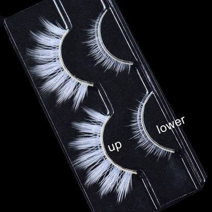 2 Pairs/Cas 3D White Eyelashes Clear Band Snow Color Eye Lashes Cosplay Halloween Manga Lashes Makeup up and Lower Bottom Lashes