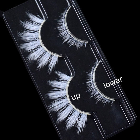 2 Pairs/Cas 3D White Eyelashes Clear Band Snow Color Eye Lashes Cosplay Halloween Manga Lashes Makeup up and Lower Bottom Lashes