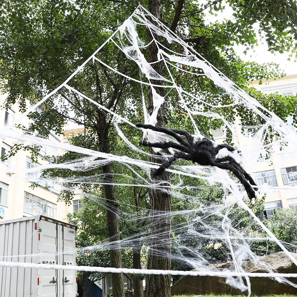 Giant Spider Web Triangular Mega White Stretch Cobweb for Yard Halloween Decorations Outdoor Halloween Spider Decor Supplies