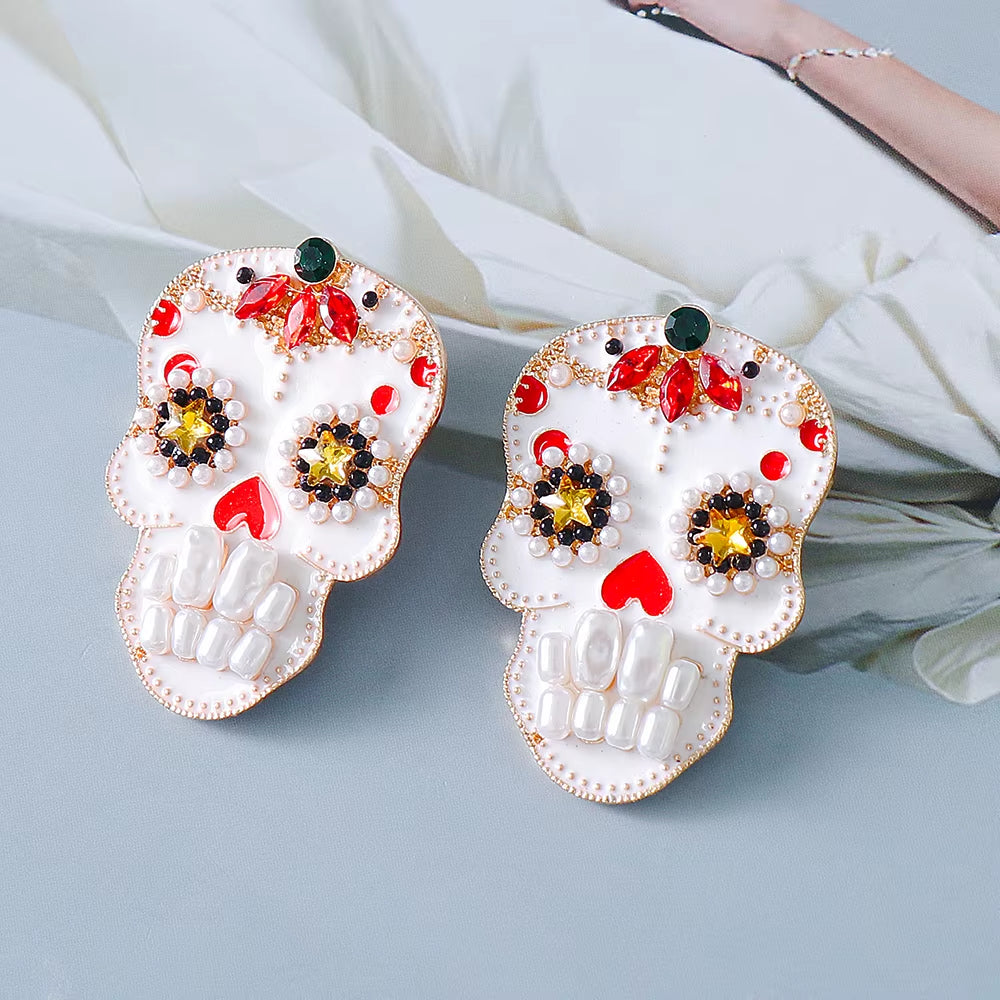 Rhinestone Dark Skull Halloween Earrings High Quality Crystal Dangle Drop Earring for Women Halloween Jewelry