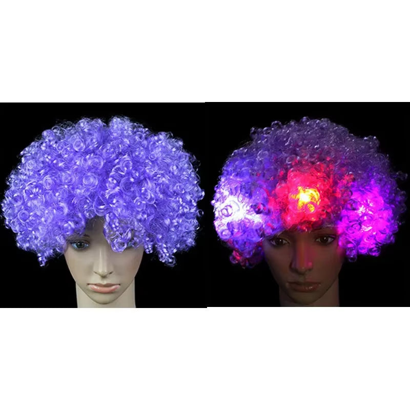 1Pcs LED Explosion Wig Clown Funny Light Curly Fans Circus Cosplay Birthday Rave Costume Glow Party Supplies Wedding Festival