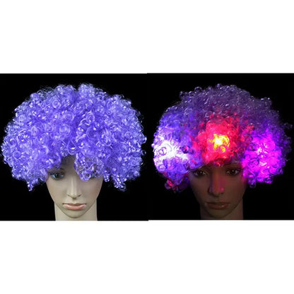 1Pcs LED Explosion Wig Clown Funny Light Curly Fans Circus Cosplay Birthday Rave Costume Glow Party Supplies Wedding Festival