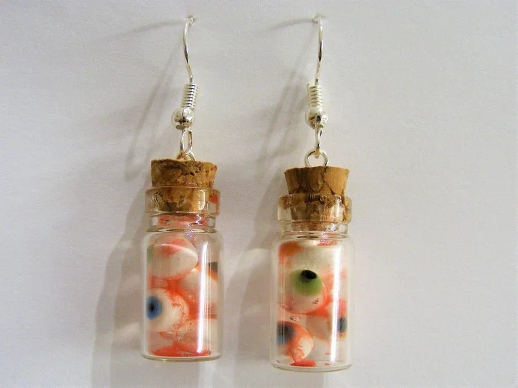 Halloween Earrings Eyeballs in a Bottle Earrings Miniature Bottle Eyeball Earrings Bottle of Eyes Halloween Jewelry