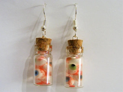 Halloween Earrings Eyeballs in a Bottle Earrings Miniature Bottle Eyeball Earrings Bottle of Eyes Halloween Jewelry