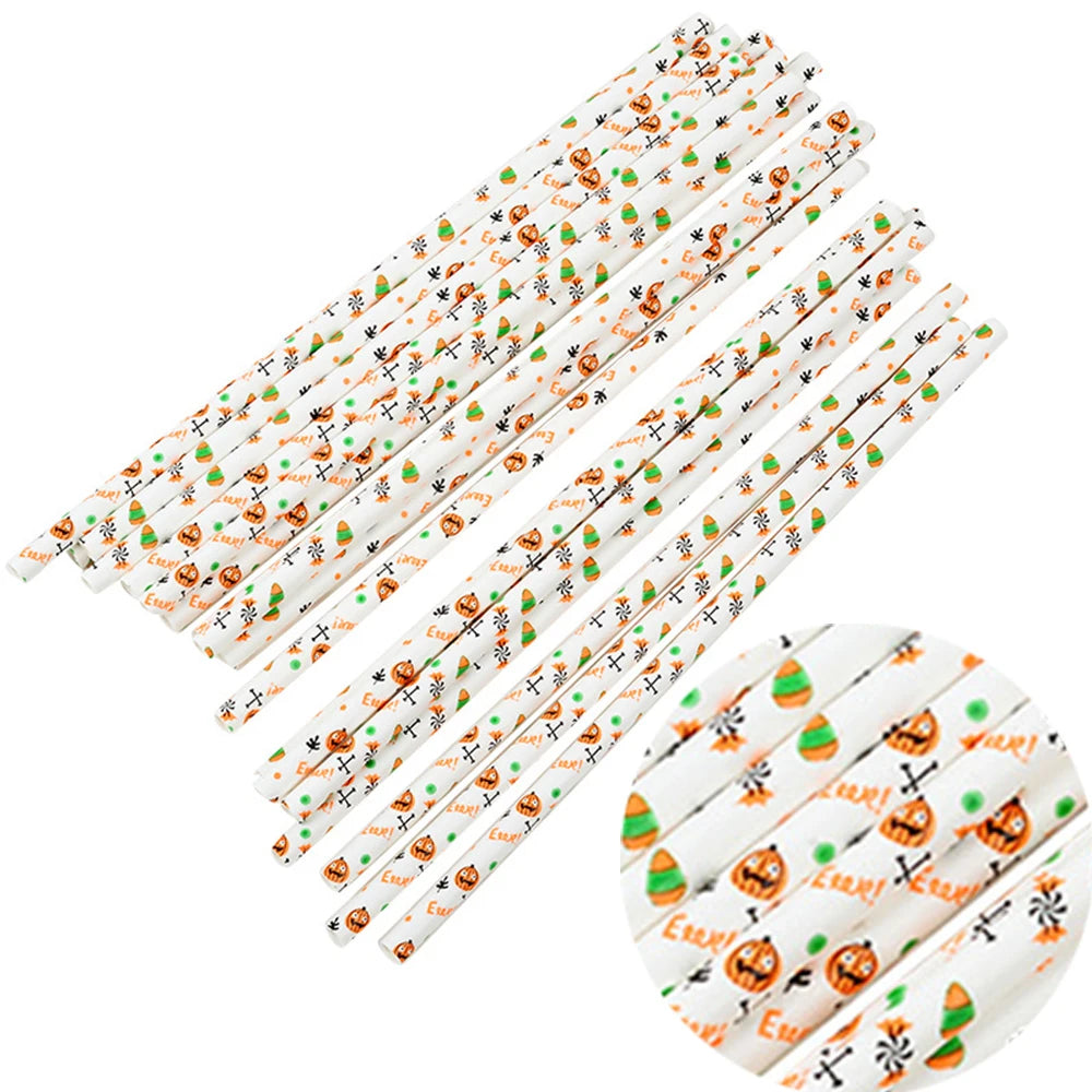 25Pcs Halloween Disposable Party Straws Bat Skull Drinking Straws Holiday Bar Home Party Halloween Decoration