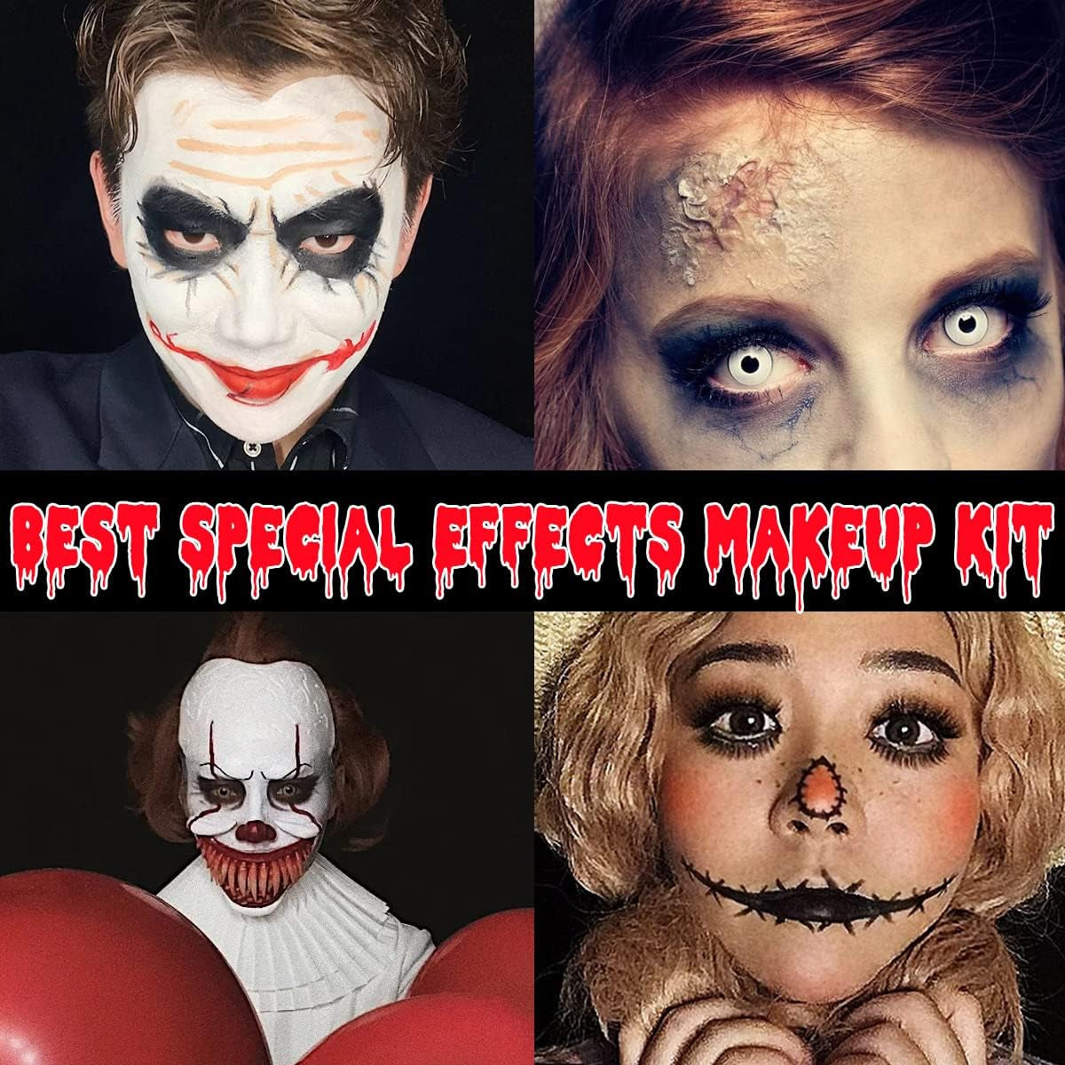 SFX Set Trucco Trucco Halloween Trucco a Base D'Acqua Crema Viso Colore Corpo Trasparente Lattice Liquido Pennello Spugne Pittura Effetti Speciali Zombie, Vampiri Mostri
