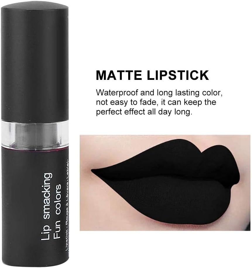 Rossetto Nero Opaco, Rossetto Ad Alta Pigmentazione, Labbra, Retrò, per Halloween, Rossetto Cosmetico, Rossetto Nero per Feste, Masquerade, Cosplay, Halloween, Trucco