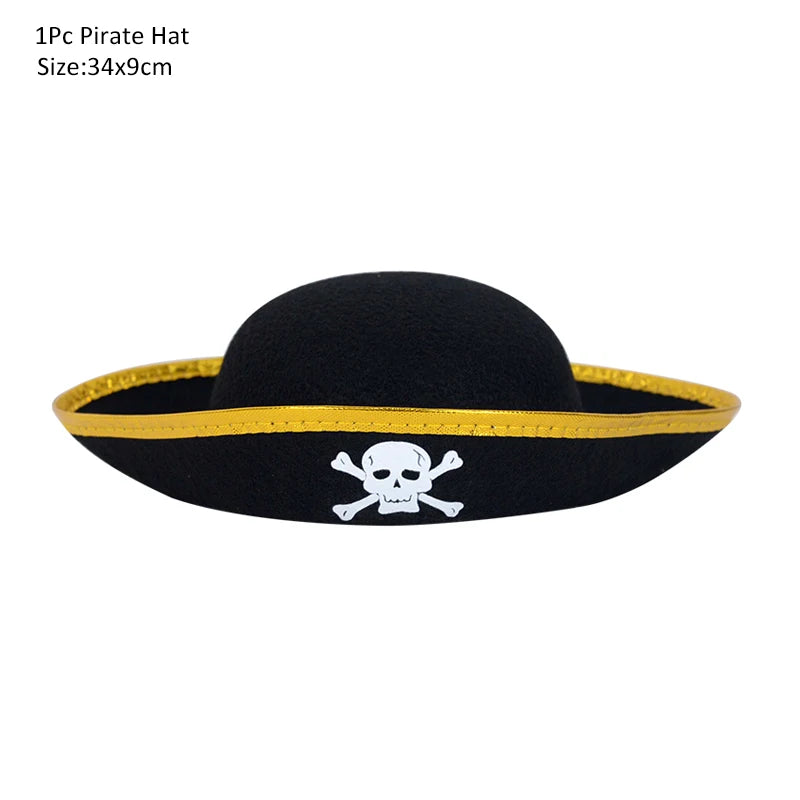 Pirate Captain Cosplay Costume Props Set Kids Halloween Hat Hook Skeleton Eye Patch Pirate Party Halloween Decoration Supplies