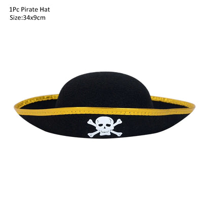 Pirate Captain Cosplay Costume Props Set Kids Halloween Hat Hook Skeleton Eye Patch Pirate Party Halloween Decoration Supplies