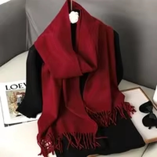 Winter Cashmere Solid Color Pashmina Tassel Scarf Cold Weather Scarves Wraps Women Girls Her Thicken Warm Shawl Wrap
