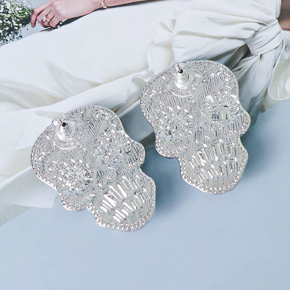 Rhinestone Dark Skull Halloween Earrings High Quality Crystal Dangle Drop Earring for Women Halloween Jewelry