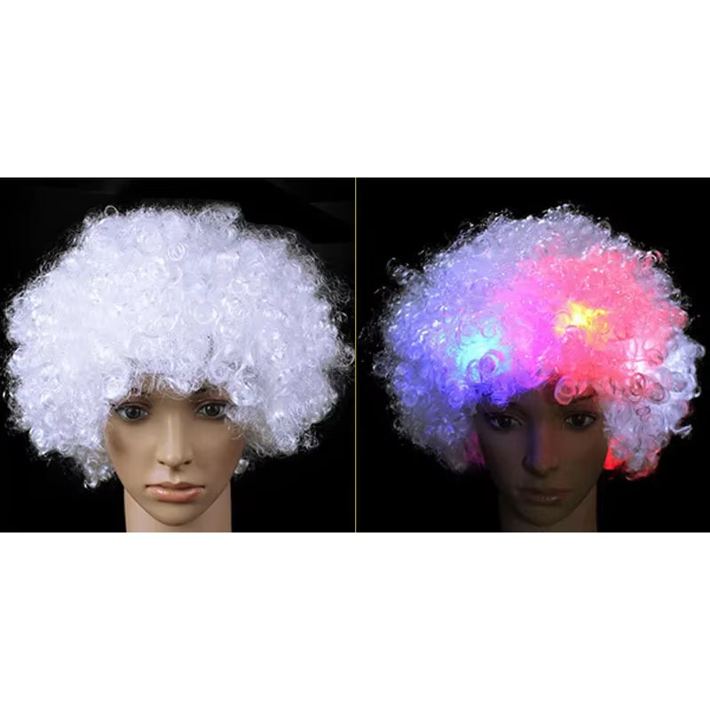 1Pcs LED Explosion Wig Clown Funny Light Curly Fans Circus Cosplay Birthday Rave Costume Glow Party Supplies Wedding Festival