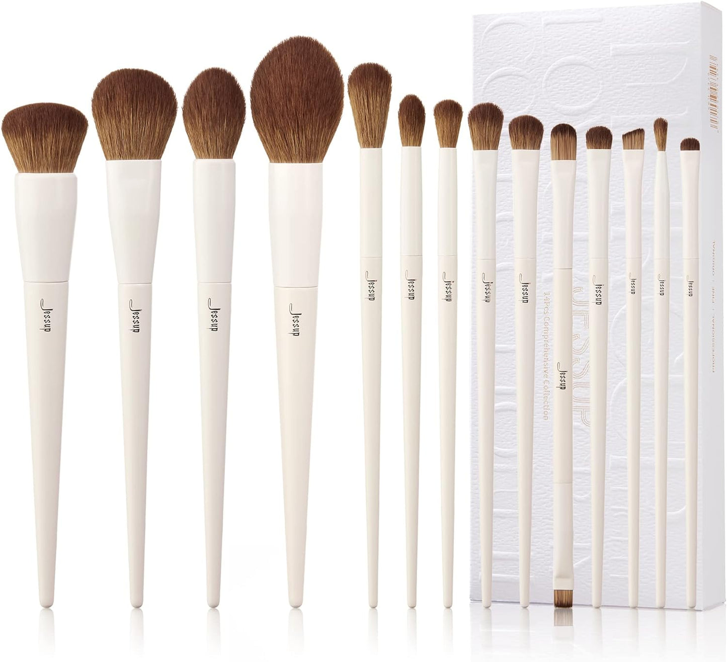 Pennelli Da Trucco, 14 Pezzi, Pennelli Sintetici Di Alta Qualità, per Contouring, Correttore, Fondotinta, Ombretto, Sfumatura, Cipria, Fard, Grigio Chiaro, T329