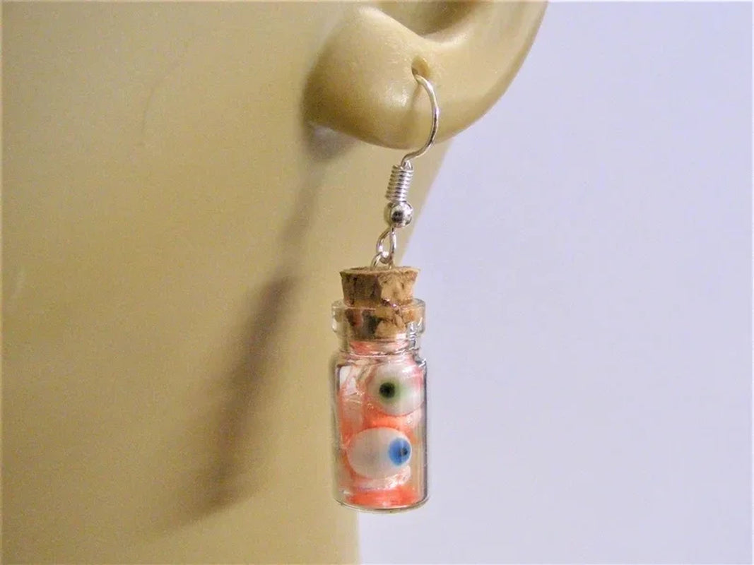 Halloween Earrings Eyeballs in a Bottle Earrings Miniature Bottle Eyeball Earrings Bottle of Eyes Halloween Jewelry