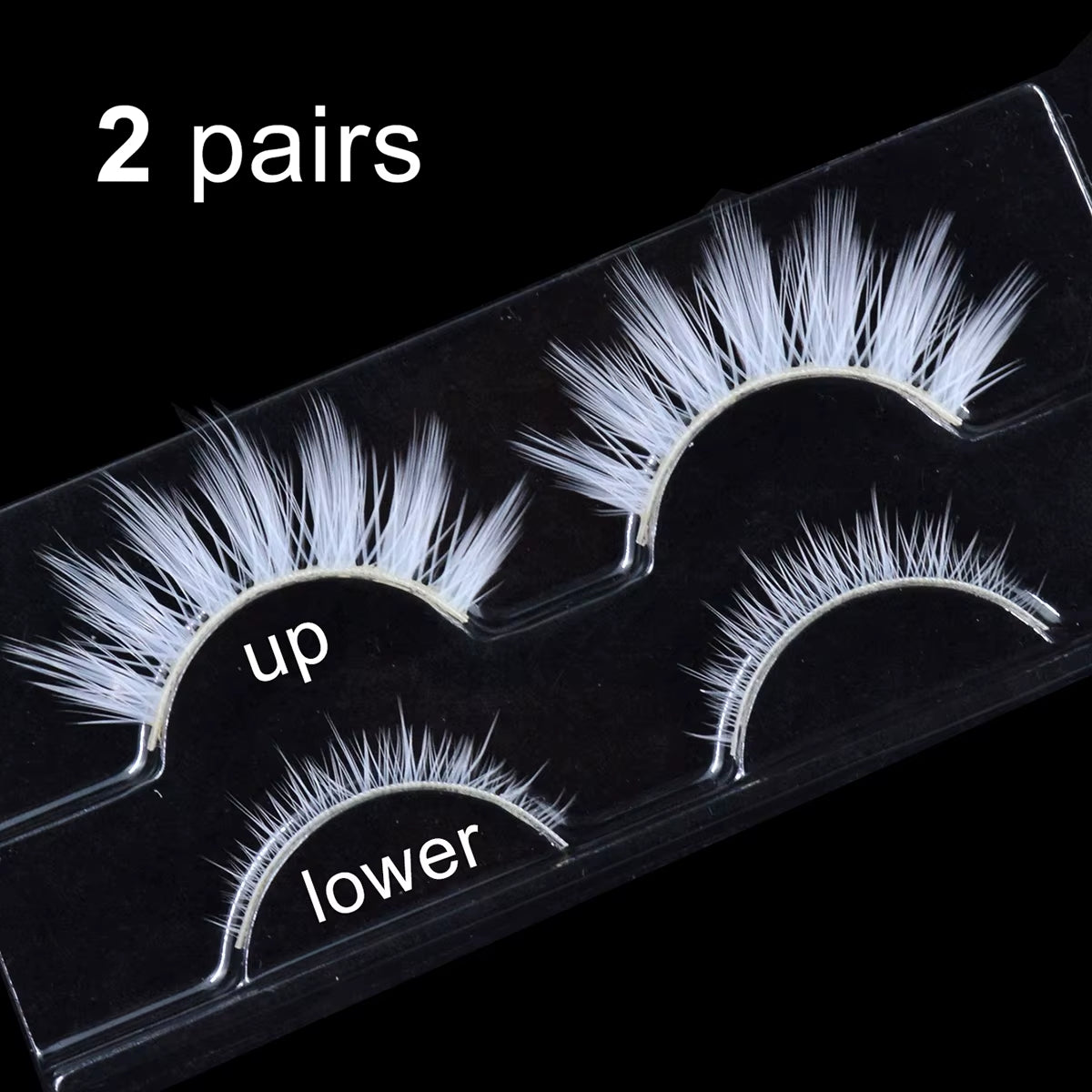 2 Pairs/Cas 3D White Eyelashes Clear Band Snow Color Eye Lashes Cosplay Halloween Manga Lashes Makeup up and Lower Bottom Lashes