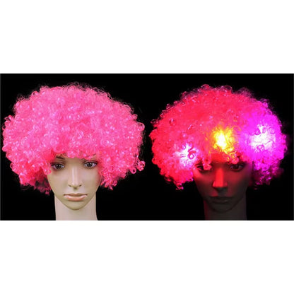 1Pcs LED Explosion Wig Clown Funny Light Curly Fans Circus Cosplay Birthday Rave Costume Glow Party Supplies Wedding Festival