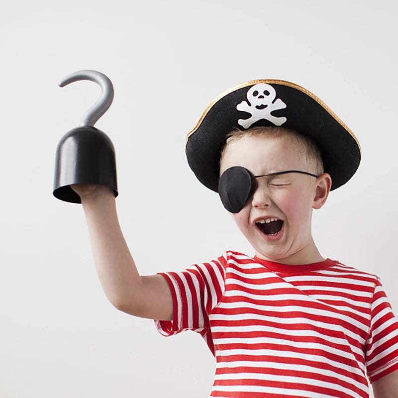 Pirate Captain Cosplay Costume Props Set Kids Halloween Hat Hook Skeleton Eye Patch Pirate Party Halloween Decoration Supplies