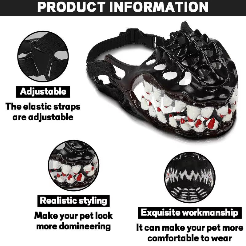 Halloween Dog Muzzle with Teeth Creepy Dog Costume with Large Teeth Spooky Prop for Halloween Adjustable Hilarious Werewolf