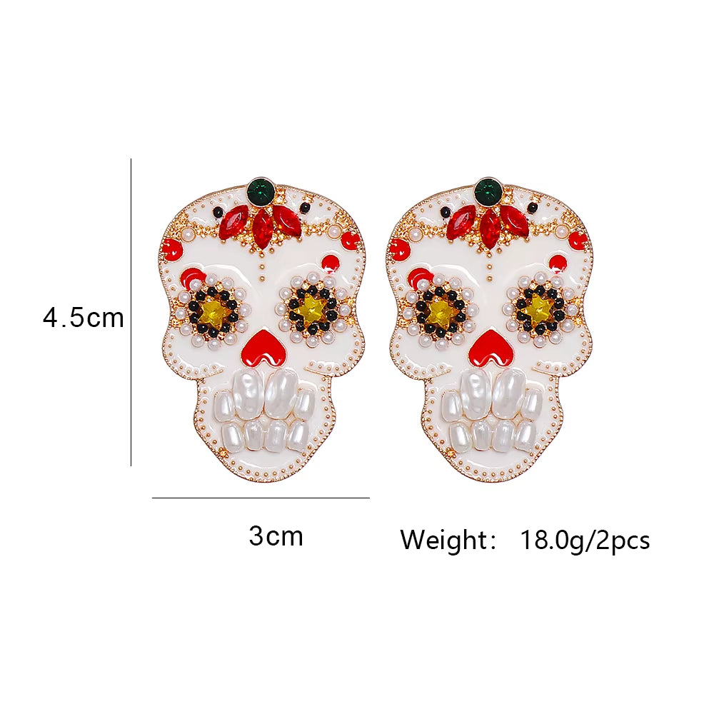 Rhinestone Dark Skull Halloween Earrings High Quality Crystal Dangle Drop Earring for Women Halloween Jewelry