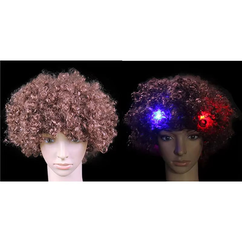 1Pcs LED Explosion Wig Clown Funny Light Curly Fans Circus Cosplay Birthday Rave Costume Glow Party Supplies Wedding Festival