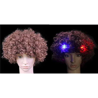1Pcs LED Explosion Wig Clown Funny Light Curly Fans Circus Cosplay Birthday Rave Costume Glow Party Supplies Wedding Festival