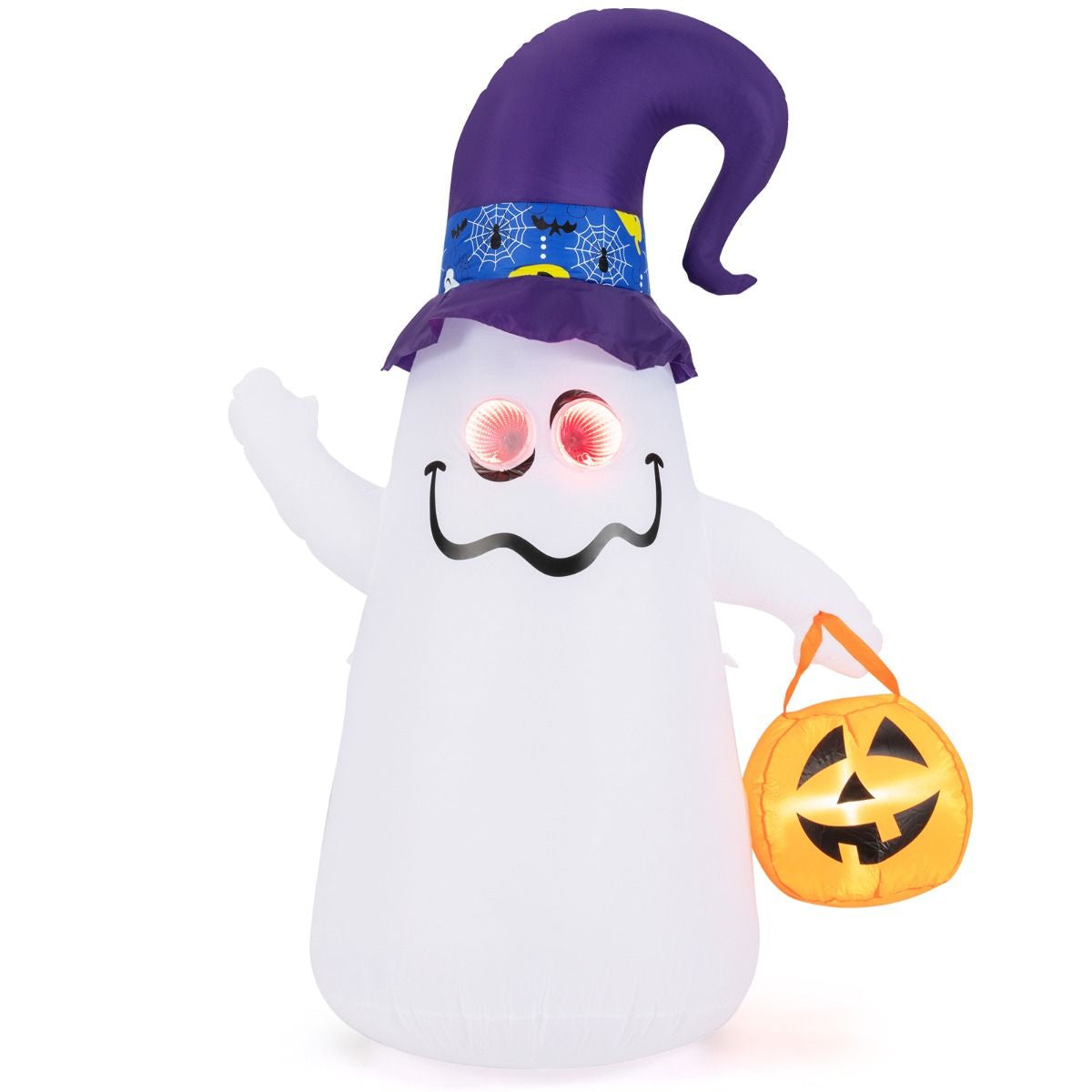 Halloween Inflatabile 180Cm Con Jack-O-Lantern Cappello Da Strega Luce Ad Effetto Specchio Infinito, Fantasma Carino