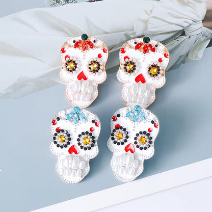Rhinestone Dark Skull Halloween Earrings High Quality Crystal Dangle Drop Earring for Women Halloween Jewelry
