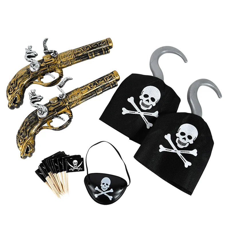 Pirate Captain Cosplay Costume Props Set Kids Halloween Hat Hook Skeleton Eye Patch Pirate Party Halloween Decoration Supplies