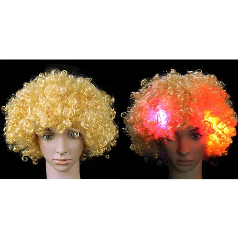 1Pcs LED Explosion Wig Clown Funny Light Curly Fans Circus Cosplay Birthday Rave Costume Glow Party Supplies Wedding Festival