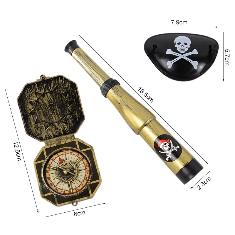 Pirate Captain Cosplay Costume Props Set Kids Halloween Hat Hook Skeleton Eye Patch Pirate Party Halloween Decoration Supplies