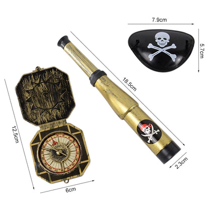 Pirate Captain Cosplay Costume Props Set Kids Halloween Hat Hook Skeleton Eye Patch Pirate Party Halloween Decoration Supplies