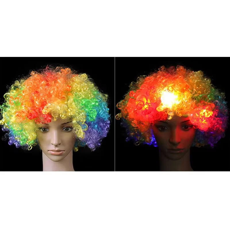 1Pcs LED Explosion Wig Clown Funny Light Curly Fans Circus Cosplay Birthday Rave Costume Glow Party Supplies Wedding Festival