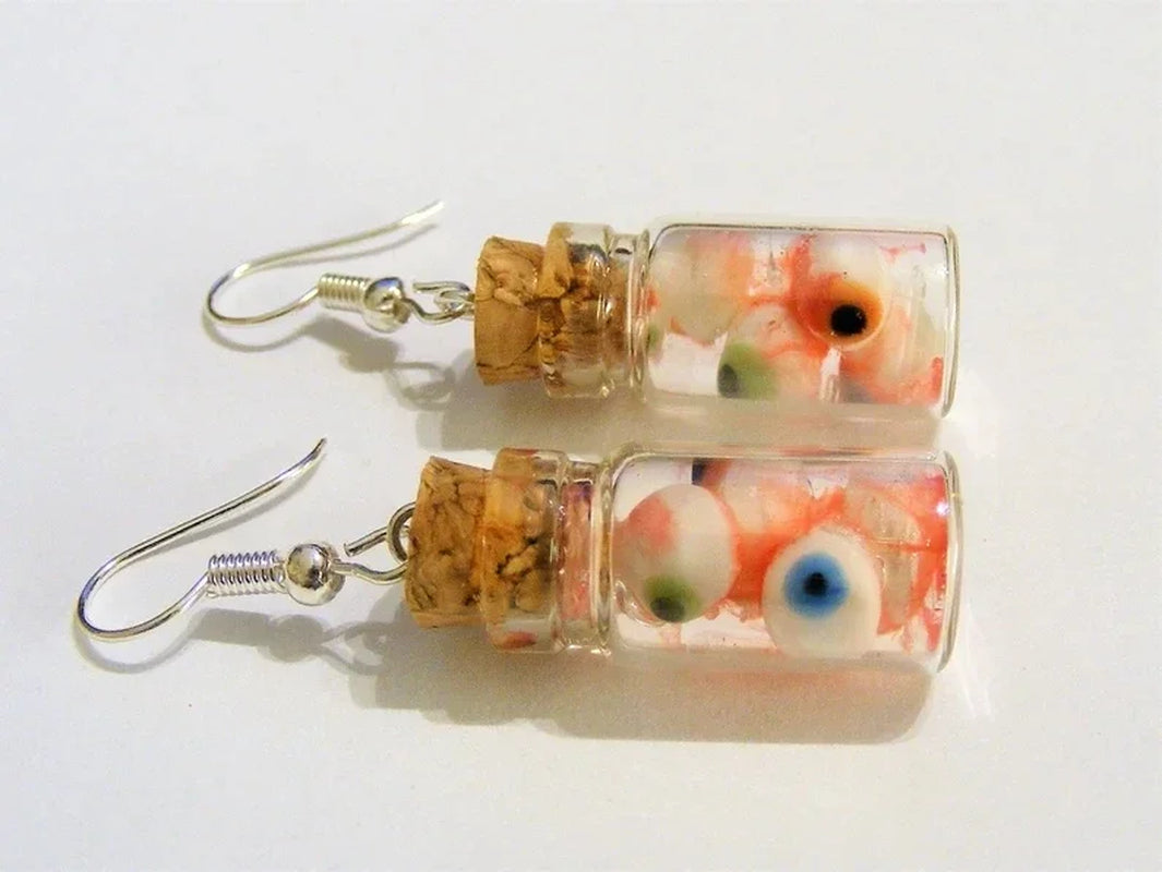 Halloween Earrings Eyeballs in a Bottle Earrings Miniature Bottle Eyeball Earrings Bottle of Eyes Halloween Jewelry