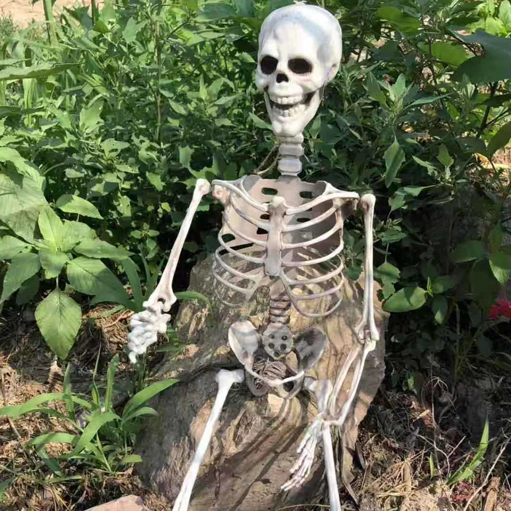Halloween Horror Skeleton Statue Movable/Posable Joints Scary Skull Ornament Halloween Theme for Yard Garden Patio Haunted House
